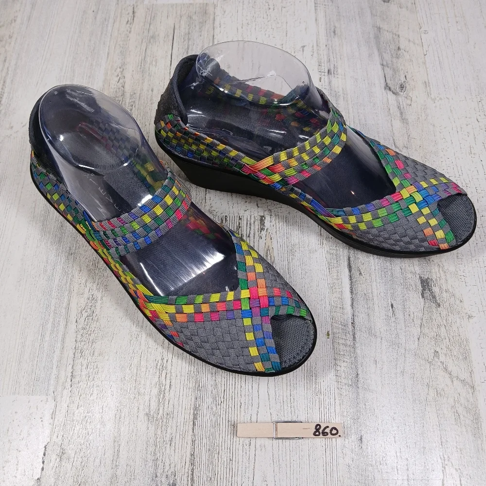 Steven by Steve Madden Brynn Peep Toe‎ Casual Bright Multi Wedges #860